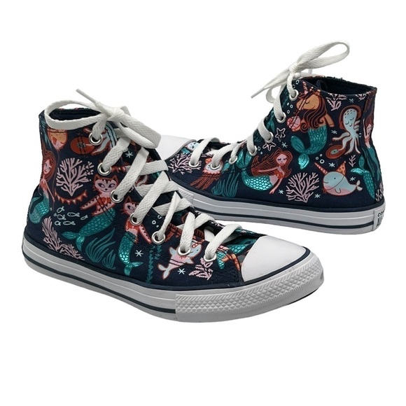 Converse Other - Converse Chuck Taylor Blue All Star Mermaid High Top Sneakers Size 3 Girl's